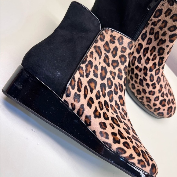MADE IN ITALY Brown and Black Ankle Booties with Leopard Print - Picture 1 of 8